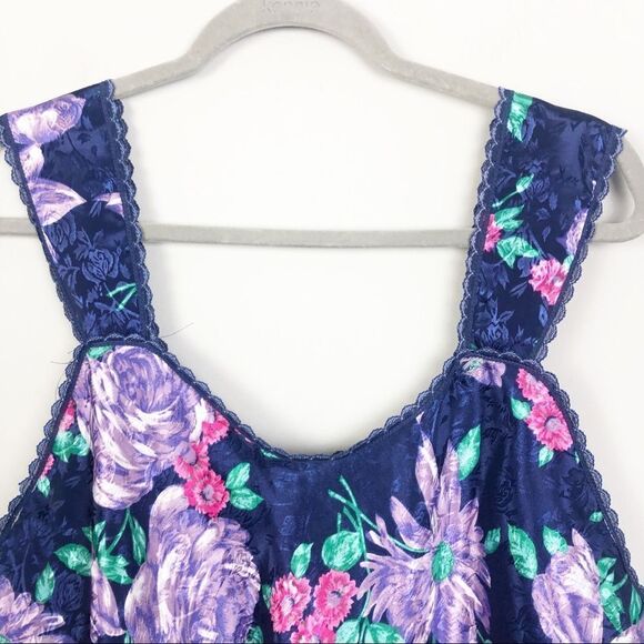 PINX | Vintage Floral Semi Cropped Tank Satin Silk Look XL - Picture 3 of 7